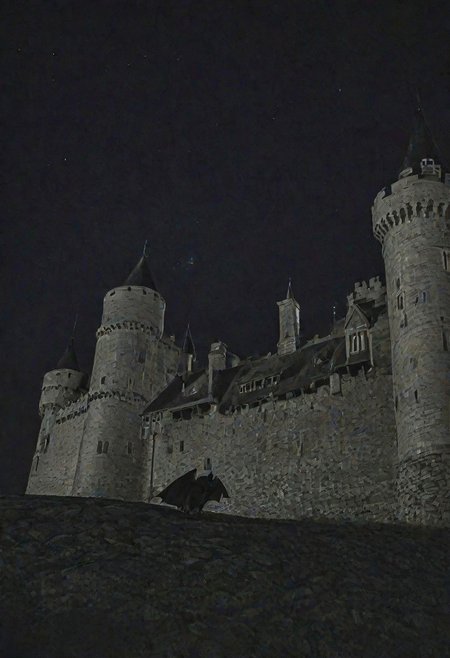 bat walking around a castle at night