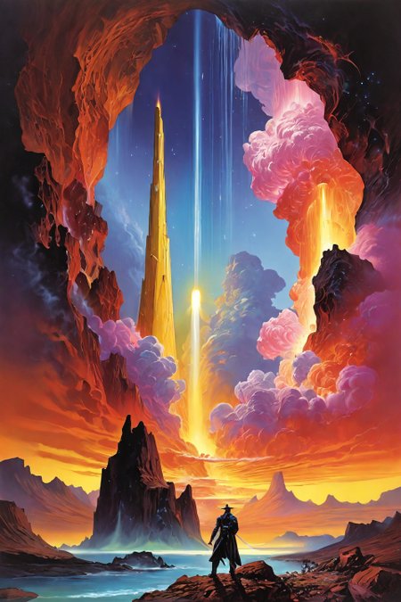Landscape,Landscape creator,Doorto other world,  A volcanic plateau bleeding liquid gemstones sulfur geysers forming topaz obelisks,  black hole accretion disk as polar light show, A proliferation of crystalline roses singing in ultrasonic frequencies, eternal monsoon with rains rewriting topography, thermals lifting iridescent pollen sheets, Art painting by Piotr Jabłoński and Boris Vallejo , featured on Boris Vallejo,,
<lora:extremely_detailed:0.7> extremely detailed ,
<lora:add-detail-xl:0.7>,
 <lora:softdigital2x2:0.15>,
 <lora:EpicF4nta5yXL:0.3>,, Magic realism painting art style, surreal compositions, vibrant colors, blurs the line between reality and fantasy