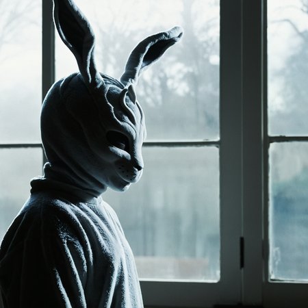 <lora:add-detail-xl:1>
<lora:detailed:0.3>
<lora:perfection style:0.3>
<lora:xl_more_art-full_v1:0.3>
 <lora:Donnie Darko film style:1>
a man in a rabbit costume standing in front of a window,solo,looking at viewer,1boy,upper body,male focus,horns,indoors,no humans,backlighting,monster , cinematic, film, Donnie Darko film style