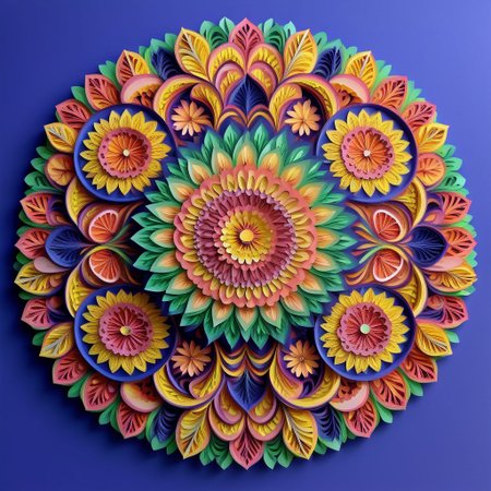 , Mandala style, paper art, beautiful tropical fruits theme, colorful, 3d mandala pattern,  asymetrical