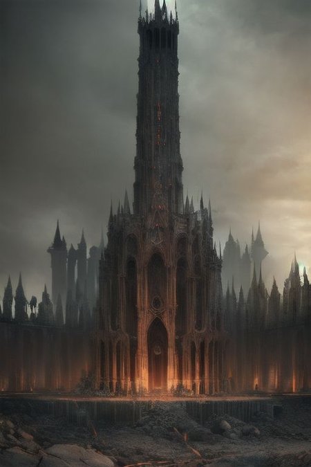 RAW photo, (masterpiece:1.3), subsurface scattering, heavy shadow, (high quality:1.4), (intricate, high detail:1.2), professional photography, HDR, High Dynamic Range, realistic, ultra realistic, photorealistic, high resolution, film photography, ambient lighting, atmospheric effects, <lora:detail_slider_v4:2>, OverallDetail,  <lora:Evil:1>, evilrealm, ab evil tower in a barren landscape, epiCPhoto