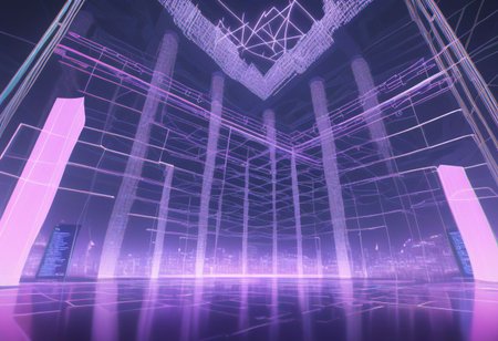 score_9, score_8_up, score_7_up, score_6_up, score_5_up, score_4_up ,(masterpiece, best quality, highres:1.2),source_anime,ncrender,digital world,cyberspace,wireframe,pillars of light,no humans,vaporwave,gltiches,cityscape