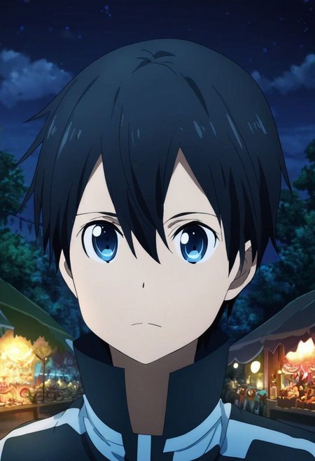 high resolution, solo, best quality, 1Boy, Arata Kaizaki, Portrait, Black Hair, Blue Eyes, date, festival, night, firework, OverallDetail