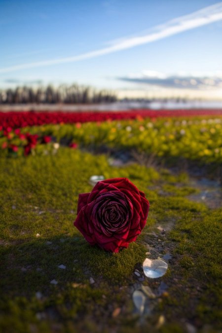 masterpiece, best quality, ultra-detailed, realistic, 8k, pine tree, flowers fields, many kinds of flowers, a couple of rabbits on very distant, lakes, meadows, grass, glitter on top, daytime, sunlight, cloudy, some birds fly in the sky over long distances, out-of-this-world scenery, lifelike, naturalism, greatest naturalism photo, immaculate detailed realism photography, rich colors, best colors perfect composition, perfect colors, colorful, clear photo, intrigue nature panorama, delicate nature photo, immaculate micro-details nature elements, (out-of-this-world scenery:1.23), beautiful landscape, beautiful flowers, crystal fantastic, breathtaking beautiful nature, unmatched beauty nature, more nature elements, rich nature elements, (emphasize a bunch of small multi colors roses flowers were scattered around:1.37), (some are red roses flowers, some are yellow roses flowers, some are white roses flowers:1.37), perfect dynamic angles for viewing the scenery, very aesthetic, artistic style, surreal, insanely lifelike, top best naturalism photography, greatest detailed, intricate nature details background, depth of field, (no human:1.37), detailerlora,