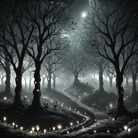 Changeling revel in Central Park, hidden from mortal eyes. Fantastical fae creatures, glamour-laden festivities. Twisted trees, fairy lights, impossible geography. Vibrant colors contrasting with dark shadows, dreamlike quality. Blend of natural and supernatural elements, intricate details in costumes and scenery. core_9, score_8_up, score_7_up,   <lora:ArsMorph_-_World_of_Darkness_Pony:1> ArsWorldOfDarkness,