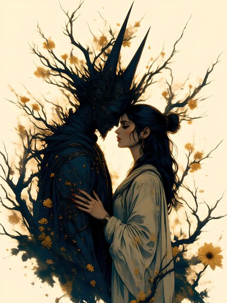 A mystical, unearthly silhouette of a man and a woman set against a dreamlike, ethereal background, blending the soft, enchanting styles. The figure is rendered with intricate, flowing lines and shadow, evoking a sense of mystery and allure. A watercolor-inspired effect with gentle washes of color adds depth and texture, creating an almost translucent quality in the silhouette, highlighted by subtle gradients and soft blending. The scene captures an otherworldly atmosphere with delicate, muted tones and smooth, harmonious transitions, enhanced by an artistic balance of light and shadow. aidmaimageupgrader, aidmaMJ6.1m, detailmaximizer, mythp0rt, ne0nfant4sy <lora:aidmaImageUpgrader-FLUX-V0.2:1.0> <lora:flux.1_lora_flyway_Epic-detail_v2:0.8> <lora:aidmaMJ6.1_aidmaMJ6.1-FLUX-v0.4:0.8> <lora:v1v1dr34m:0.8> <lora:mythp0rt_FluxMythP0rtr4itStyle:0.8> <lora:ne0nfant4sy_NeonFantasyPrimeFLUX-000049:0.9>