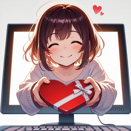 masterpiece, best quality, amazing quality, BREAK
1girl, solo, closed eyes, smile, giving, holding heart-shaped box of chocolates,
scr33n, screen, emerging, emerging from computer screen,
<lora:Emerging_from_Screen_Illustrious:1>