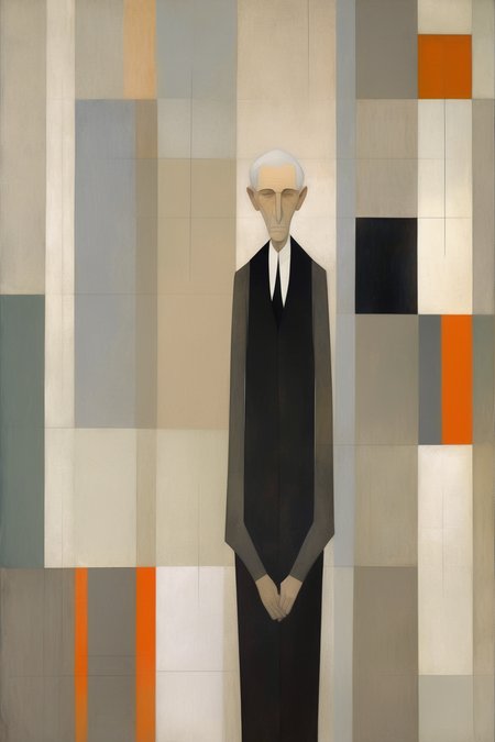 <lora:Euan Uglow Style:1>Euan Uglow Style - portrait of an elderly gentleman professor, wise serene elegant, style refined, minimalist, balance between figurative and abstract art, scenes characterized by serene simplicity, capturing calm serene moments with great clarity, Reduced color palette and abstract human forms, Will Barnet, 16k,