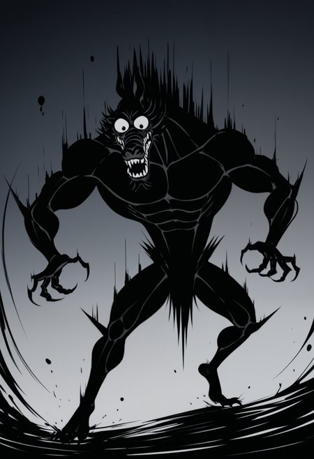 masterpiece,best quality,amazing quality, 1boy, solo, sp1r1t, monster, full body, ink (medium),