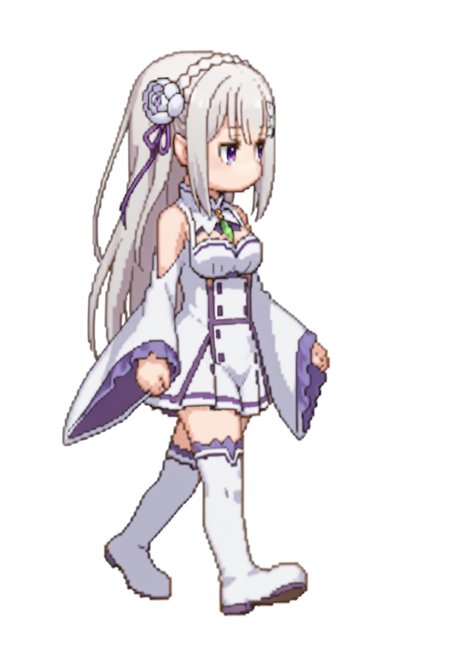 score_9, score_8_up, score_7_up, source_anime,
BREAK
<lora:shiSpriteV3:1.0>, rightwalkright, chibi, full body, looking to the side, from side, 
no mouth, medium breasts,  walking, 
simple background, white background, 
1girl, solo, anime screencap, anime coloring,
<lora:shiEmiliaV2:1> shimilia, long hair, grey hair, purple eyes, pointy ears, crown braid, hair flower, hair ribbon, purple ribbon, x hair ornament, white dress, bare shoulders, wide sleeves, white thighhighs, thigh boots,