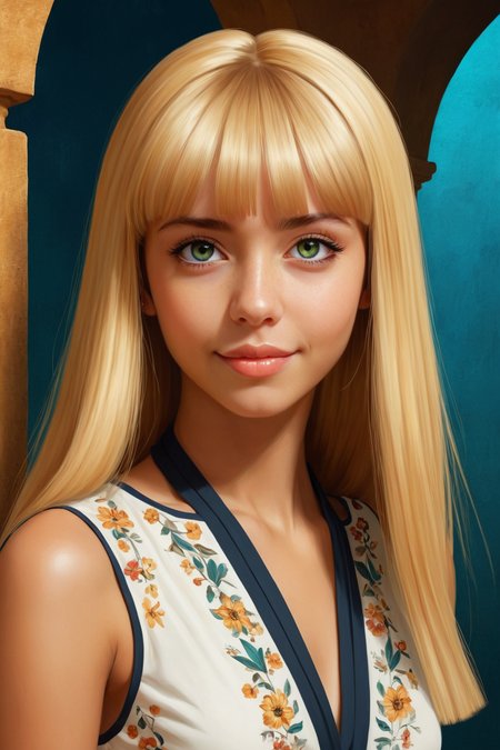 ,  Syrian character,  blonde_bangs   , ,,(by Lois van Baarle and John Atkinson Grimshaw:1.20), (by Alesya Osadchaya and Cyril Rolando and Jeremiah Ketner:0.80)