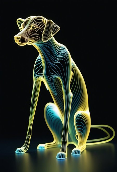 high quality, high resolution, extremely detailed, no humans, made of,tiny neon glass filaments,w0gf1l, glass of milk, black background