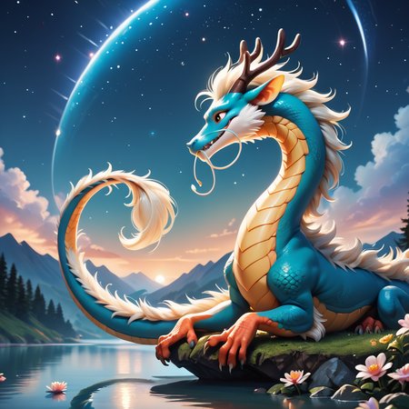 score_9,score_8_up,score_7_up,score_6_up,score_5_up,score_4_up,eastern_dragon,starry_sky,one tail