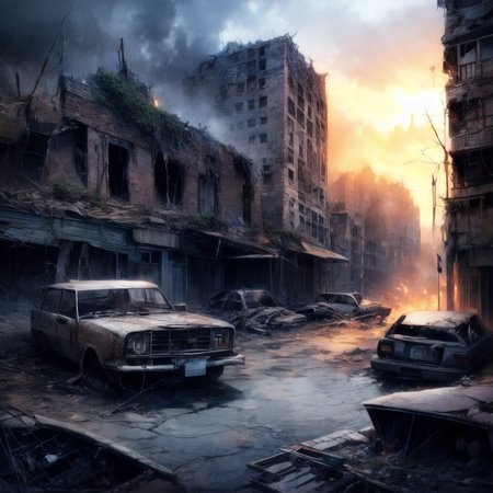 (masterpiece:1.2), (best quality,:1.2), 8k, HDR, ultra detailed, ((photorealistic)), professional light, cinematic lighting, fashion photography, ambient lighting, atmospheric effects, Wasteland, sinister and dark atmosphere, a ruined house in a destroyed city, burned out cars, epiCPhoto
<lora:add_detail:2>, <lora:Wasteland:0.9>