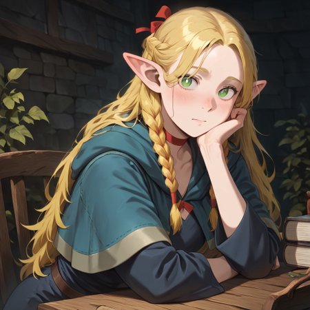 masterpiece, best quality, newest, absurdres, highres, DFAV1.5, 
1girl, marcille_donato \(dungeon_meshi\), elf, pointy ears, green eyes, blonde,