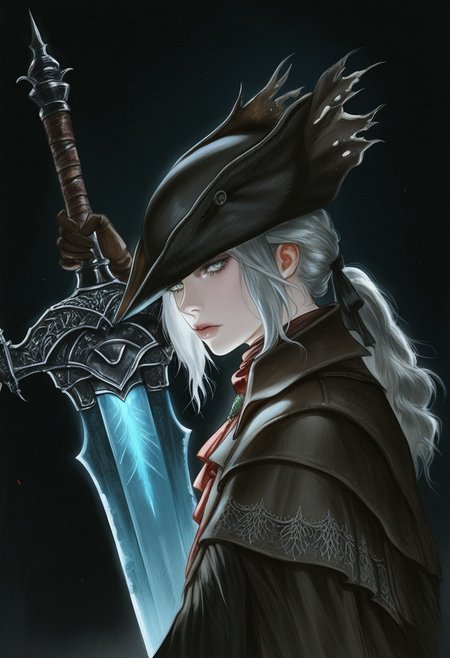 AMAZING QUALITY, MASTERPIECE, R0Y0, 1GIRL, PORTRAIT, LADY MARIA (BLOODBORNE), MOONLIGHT GREATSWORD, DARK, GOTHIC