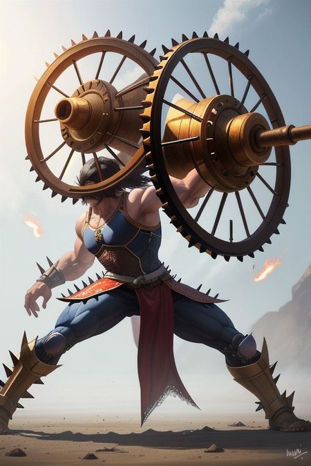 Wind and Fire Wheels - A pair of circular blades with spikes around the edges that could be thrown at enemies, Realistic looking weapon, MagicItem_v1,