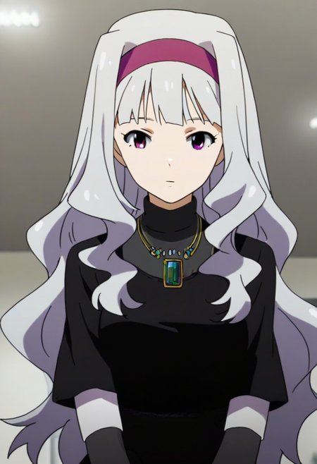 source_anime, uncensored, nsfw, <lora:Takane_Shijou_The_iDOLMSTER_2011_anime_art_style:.8>1girl, solo, grey hair, long hair, purple eyes, breasts, Takane black dress with green brooch outfit , purple hairband, jewelry, necklace, pendant, dress,
