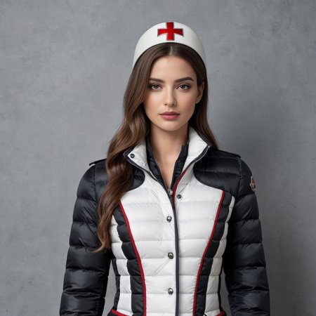 ((cute woman Knights Templar  costume)) wearing a long knee length moncler_hermine jacket , hyperdetailed photography,4k textures,intricate details,4k resolution   ,  <lora:moncler_hermine_v1_r2-000007:0.3>,