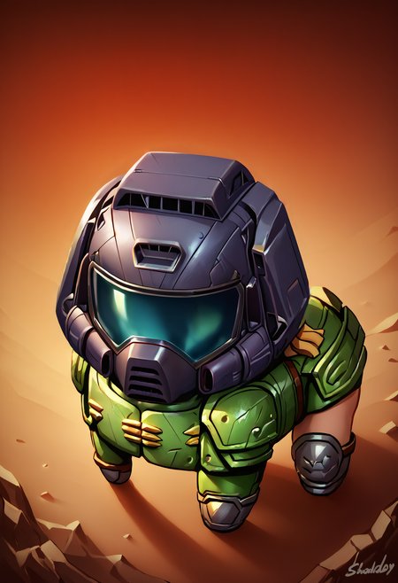 doomguy, solo, armor, (face hidden:1.1), (helmet:1.1) <lora:doomguy-v1_pdxl:1>,, score_9, OverallDetailXL