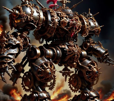 <lora:CulturePunkAI_2:.9>baroqueAI   battle mech  Highly detailed, amazing, Impressive lighting, vibrant colors, Ultra Realistic, High quality, Highly detailed, trending on artstation