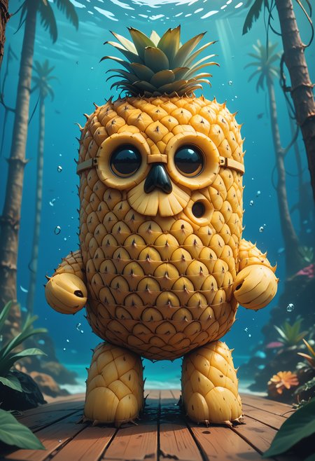score_9, score_8_up, score_7_up,
Who lives in a pineapple under the sea? Spongebob Squarepants!, detailed background,
WORLD MORPH PINEAPPLE, PINEAPPLE SLICE