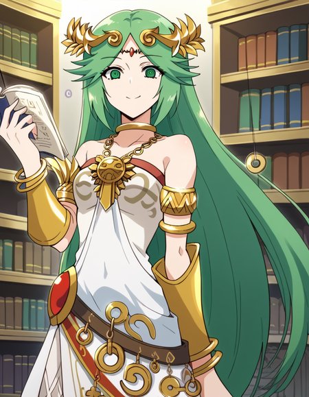 score_9, score_8_up, score_7_up, source_anime, <lora:palutena-trailer-ponyxl-lora-nochekaiser:1>, palutena, long hair, bangs, very long hair, green eyes, green hair, parted bangs,, dress, bare shoulders, jewelry, necklace, white dress, strapless, tiara, strapless dress, armlet, neck ring, gold,, bookstore, books, shelves, reading, quiet, smile, <lora:pendulum-ponyxl-lora-nochekaiser:1>, pendulum, holed coin, coin on string, hypnosis, mind control, coin, @ @,, looking at viewer, solo,, dutch angle, cowboy shot