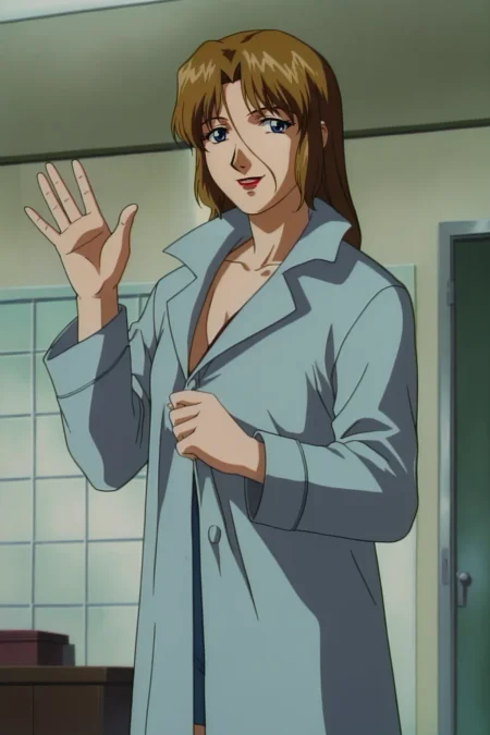 score_9, best, masterpiece, uncensored,
indoors,
1girl, solo, 1990s (style), retro artstyle, smile,
DWKojiKyoukoTamachi, red lips,
TrenchcoatOutfit, trench coat, waving,
<lora:DWKojiKyoukoTamachi_V3:0.8>​​​