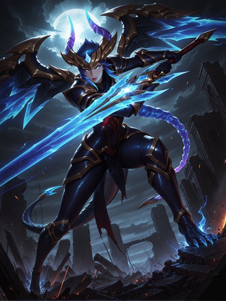 8K, depth of field, focused subject, dynamic angle,  best quality, movie perspective, BREAK, 
<lora:lol-s6-illustrious-v2:0.35> league of legends  <lora:League_of_Legends__illustrious-XL:0.4> league of legends, official art, photorealistic, active pose, movement pose, action pose , __COLOR__, in the style of League of Legends, 
masterpiece, best quality, amazing quality, ultra-detailed, high resolution, 8k, epic atmosphere, 
(Shyvana, League of Legends:1.4), the Half-Dragon, dragon knight, 
heroic pose, powerful, determined, fierce, 
dragon form, hybrid form, humanoid with dragon features, 
scales, wings, sharp claws, glowing eyes, 
armor, silver and blue colors, intricate details, 
dynamic pose, standing tall, wings spread, 
cinematic lighting, dramatic shadows, high contrast, 
vivid colors, depth of field, photorealistic details, 
intricate shading, cinematic perspective, 
fantasy, epic, powerful, 
ominous presence, action scene, 
detailed textures, realistic scales, glowing energy, 
background: battlefield, ruins, stormy sky, 
chaotic atmosphere, destruction, 
cinematic composition, dynamic movement. 
masterpiece, best quality, amazing quality, very aesthetic, absurdres, newest, volumetric lighting,  
ambient occlusion, raytraced, soft lighting, blum effect, masterpiece, absolutely eye-catching, particles, glow, shining, intricate cinematic background,