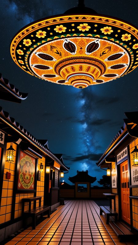 (epic:1.2), trending on artstation, (high quality:1.2), (masterpiece:1.2), high details, incredibly absurdres, colorful), (Huichol Art:1.24), (Magical Realism:1.25), (tile:1.24), (wood burning:1.21), (Astrophotography:1.12) (lower_angle:1.17) ,, (object: (primrose field illusion:1.19) (Ufo:1.21)) (mood: (Passionate:1.27), heated look, flushed face, quickened breath) , (color scheme:(orange theme:1.24),(monochrome,spot color:1.17)), (location:(izakaya:1.31))