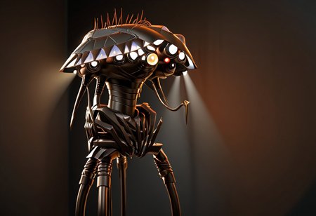 concept-tripod, cinematic, closeup, side view, side-view, spotlights