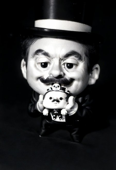 ((((((black and white,chibi)))))),((small man with mustache, top hat, kenbis, chibi, chibi, male only, male, male chibi, monocle, art deco, thick mustache, comically large mustache, handlebar mustache, tiny, multiple men, shrunk, microxl, some little guys,  high angle, from above)), bwMovies, realistic, photo, vintage photo, ((very small man, small man, a small man, a man who is small, a small man)), an unapologetically small human male, black and white, smiling, very happy, euphoric, ecstatic, wonderful small men, large smile, huge smile