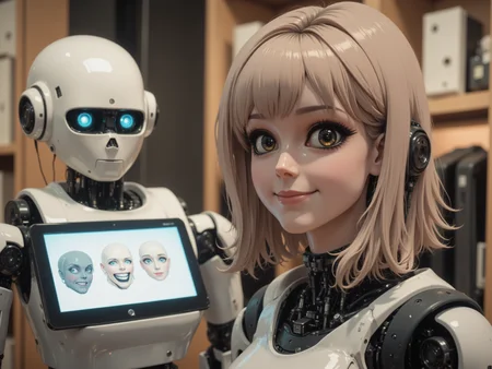 A customer service robot equipped with an interactive display that mimics facial expressions with remarkable accuracy. As it speaks, the synthetic skin around its mouth moves fluidly, exposing a row of near-perfect human-like teeth that make its expressions unnervingly realistic. Positioned in a high-end retail store, it analyzes shoppers' emotions, adapting its tone and gestures to provide an optimized experience. Yet, despite its flawless programming, thereâs something unsettling about the way it smilesâtoo perfect, too calculated, as if it understands more than it should. The fine line between helpful and uncanny defines its role in the style of ckcc.
<lora:ral-rbotth-flux:0.7> <lora:ck-chromatic-crusade_r1:0.8>