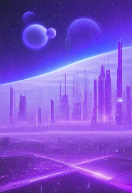 High quiality, high resolution, high definition,
Magical city with skyscrapers, a planet with purple colors and lines that emit white light surrounded by a planet ring, with the view from behind a cat looking towards the city, citybkg, anime style, high ilumination, galaxy sky, calid colours, spacial station