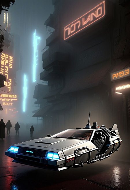 Dolorean, nowheels, scifi, blade runner, masterpiece