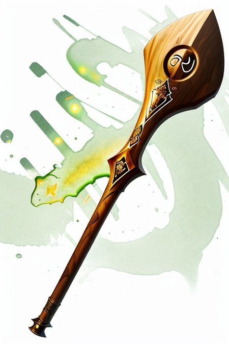 shovel,-axe hybrid, wood handed, (dark wood handle:1.1), with (glowing runes:1.2)