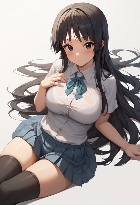 score_9,score_8_up,score_7_up,<lora:akiyama_mio_pony:1>,1girl, commentary_request, sakuragaoka_high_school_uniform, blush, akiyama_mio, large_breasts, lying, skirt, thighhighs, simple_background, looking_at_viewer, solo, md5_mismatch, white_background