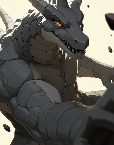 perfect depth of field shot, masterpiece, beautiful, sharp focus, crisp details,
<lora:Stone_Dragon_(Monster_Rancher)_(Illustrious)_(AD):1> Stone Dragon, Monster Rancher, dragon, 
exterior,
dynamic action, dynamic perspective, dutch angle, side view, cowboy shot, action, punch,
male focus, solo, 
EZRealPONYXL, zPDXL, Smooth Quality, lazynsfw,