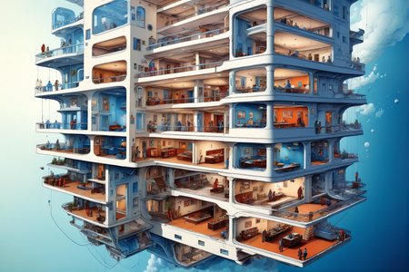 isometric cutaway, planet city, multiple floors, complex apartment compartments, rooms, photorealistic, absurdres, best quality, complex, white volumetric fog, science fiction, masterpiece from a different dimension, complex detailed reflections,   epic composition,  <lora:crowd_notrigger:0.5>,  <lora:h3ll1shXLP:0.5> h3ll1sh, close-up, wide angle,  <lora:m03b1usXLP:1>,  <lora:detailed_notrigger:1>, detailed blueprint, schematic, diagram,  <lora:Isometric Cutaway:1> Isometric Cutaway page