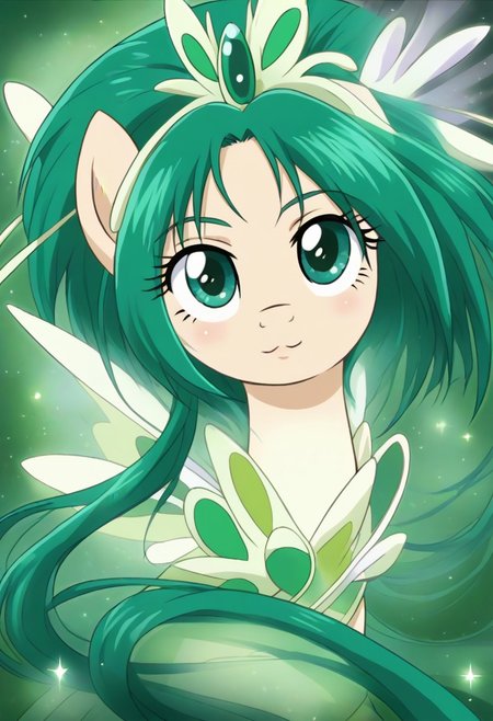 detailed background, green hair,, shiny skin,green eyes,<lora:curemint.pony:1>, curemint, solo,