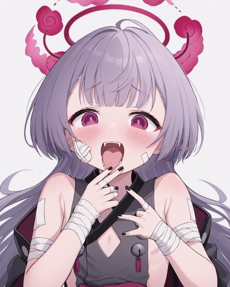 shuro \(blue archive\),1girl, simple_background, white_background, black_nails, disembodied_limb, blush, heart, ahoge, finger_in_another's_mouth, tongue_out, horns, bandages, looking_at_viewer, solo_focus, open_mouth, japanese_clothes, teeth, nail_polish, fangs, pov_hands, bandaid, 1boy, saliva, obi
<lora:shuro_(blue_archive)_image571_2023-12-03:1>halo. gorgeous,key visual, vibrant, studio anime,award-winning, professional, highly detailed,high budget, cinemascope