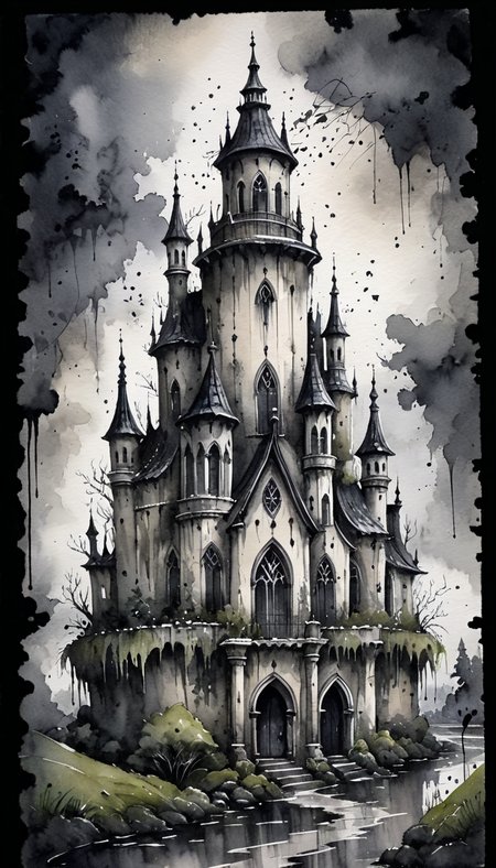 positiv Clip L:
(Paint a Gothic-style dilapidated castle in a storm)  (Cute and fluffy anime style)     ,   
positiv Clip G:
watercolor painting  . vibrant, beautiful, painterly, detailed, textural, artistic, Ink Dripping Drawing, ink drawing, dripping ink, Japanese Ink Drawing, ink drawing, inkwash, Japanese Ink Drawing (Paint a Gothic-style dilapidated castle in a storm)  (Cute and fluffy anime style)     ,