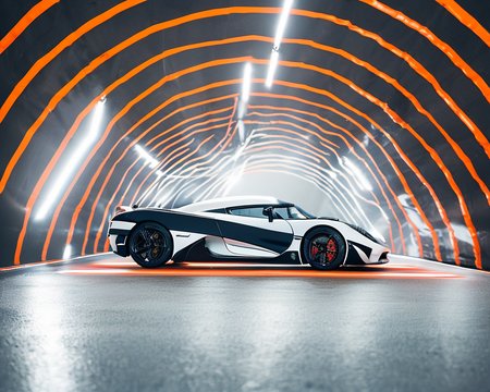 waggiephoto,koenigsegg agera driving in car tunnel, energy flow aerodynamics, sunny day, hero shot, photohelper, dust particles, motion blur