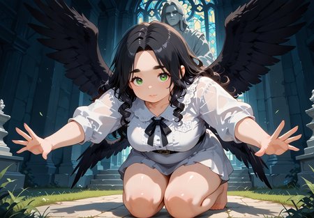 IllusP0s, PonyScores7, source_anime, ah1, IllustriousQual, interesting, exciting, spectacular, wonderful, 
BREAK <lora:xl_more_art-full_v1:0.2>, <lora:aesthetic_anime_v1s:0.2>, <lora:EpicF4nta5yXL:0.2>, <lora:detailxl:0.2>, detailxl, <lora:Fant5yP0ny:0.2>, amazing quality, best aesthetic, absurdres, illustration, Volumetric_Lighting, ultra-detailed, very aesthetic, intricate details, best_quality
BREAK ((she stood, a granite statue amidst the swirling chaos, her jaw set, eyes unwavering as she shielded the injured woman with her own body, The air crackled with tension, fear palpable, but her stance radiated an unshakeable calm)),
BREAK Stable_Yogis_PDXL_Positives, AS-Adult, <lora:Complicated fantasy portrait - XL Pony V2.0:0.2>, bad-hands-5, <lora:HDA_Detailer:0.3>, <lora:natsumi_style:0.5>, <lora:by_usakun-pony:0.4>, by usakun, <lora:Akina_Bbw_Style_-_PonyXL:0.2>, AkinBw, ((Freeze Frame shot)),
BREAK 1girl, mature female, (curvy), round-chin, caucasian, <lora:ETO_OC_Illustrius:0.5>, eto_oc, skindentation, (plump), thick thighs, wide hips, busty, voluptuous, <lora:venus body PonyXL:0.3>, <lora:shinyskin2:0.2>, glistening skin, HDA_FatGirlXL, 
BREAK ((<lora:SeraphimPonyXL:0.8>, seraphimponyxl, multiple wings, wings)),
BREAK (curly hair), long hair, (black hair:1.4), (parted hair:1.7), messy hair, kinky curls, <lora:hairdetailpxl:0.2>, hairdetailpxl,
BREAK (half green and brown eyes), (colorful eyes), (multicolored eyes), (downturned eyes:1.4), <lora:expressive eyes:0.2>, expressive eyes, <lora:eyedetailpxl:0.2>, eyedetailpxl, <lora:Eyes_High_Definition:0.2>, EyesHD, (round face:1.2), (thick eyebrows:1.3), (plump face), <lora:Round_face:0.2>, lips, 
BREAK ((looking at hand expression)), <lora:Expressive_H:0.2>, Expressiveh, <lora:Emotional_Anime_Expressions_PonyXL_Concept:0.2>, emotional, <lora:Best_Facial_Expression_LoRA_PONY:0.2>, looking at viewer, <lora:Detailed expressive EXEV style -XL Pony V1.0:0.2>, FaceDetail,
BREAK (((The dominant human stood in the center of the room, arms wide open as he beckoned the younger men closer, each one approaching cautiously before kneeling at his feet, their murmurs of respect filling the air))), <lora:Background Detailer - SDXL:0.8>, 4k, 8k, Ultra HD, Masterpiece, Best quality, Detailed background, <lora:Add_more_details_V2_XLpony:0.4> full_details,