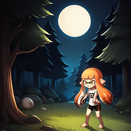 score_9, score_8_up, score_7_up, score_6_up, score_5_up, score_4_up,
luminekoStyle
inkling girl, splat shorts, splat shirt, splattershot (splatoon), 
Night, forest, moon, eyes in the dark, trees, scared, holding splattershot,