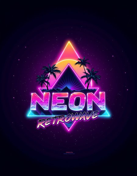 ck-nw, in the style of ck-nw, signature logo with text that reads:"(NEON RETROWAVE)", palm trees, triangle, sundown, stary night, dark background <lora:ck-Neon-Retrowave:1>