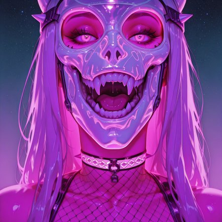 embedding:urn:air:sd1:embedding:civitai:222256@250708, 1girl, up close, face shot, model bombshell, beautiful, sensual, luxurious elegant hot-multi-colored long hair,arm0rpunkv4,fangs,open mouth mask, tight revealing iridescent white see-through metallic fishnet-leotard, glowing iridescent fishnet-gloves and fishnet-choker, neon, futuristic, background and a starry sky, vivid colors, vibrant, hair,  surreal images, unreal engine 5, higher resolution textures, 4k graphic resolution,photorealistic,HD32k, colorful,beautiful scenery,, reflection,vivid colors,atb,gd,gh0stly,skeleton, horror (theme),gothic, spikes, fishnet pantyhose, latex,glass mask, see-through,RAR,artist:moriimee,gobo lighting, shadows,g0thic, neon,RAR