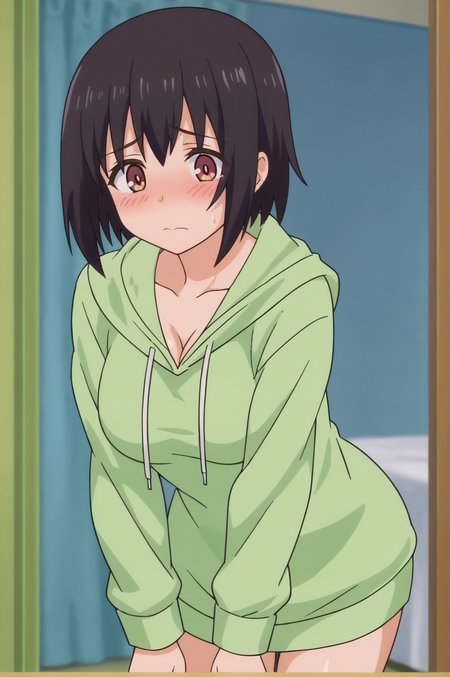 score_9, score_8_up, score_7_up,anime_source, source_anime, best background, detailed background, anime screencap,  Kotone Shirakawa, hood, hoodie, solo, embarrassed, bent over, indoors, cowboy shot <lora:JN_Kotone_Shirakawa:0.8>
