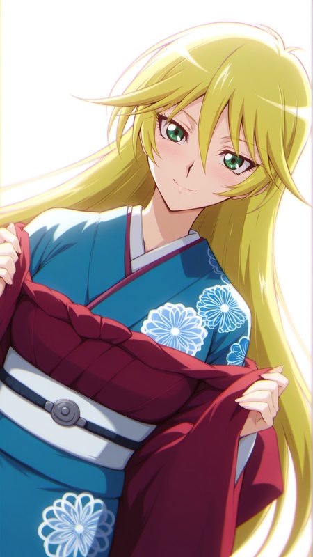 source_anime, general, best quality, masterpiece, 1girl,  <lora:sherry_leblanc_ill_v1.1:1>sherry_leblanc\(yu-gi-oh!\),green eyes,blonde hair, hair between eyes, long hair,Japanese Kimono, smile, (embarrassed:0.7),  dynamic pose, dutch angle,