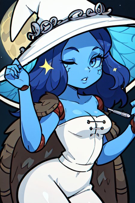 ((masterpiece), best quality), ((1girl)), comic style,  <lora:DarkSoulsPack:1>, petite, white dress, Ranni, Doll joints, joints, (((four arms))), witch hat, fur cloak, full moon